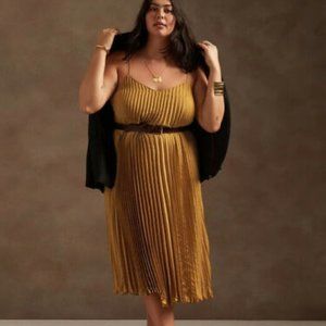 gold/ochre banana republic pleated midi dress - tall